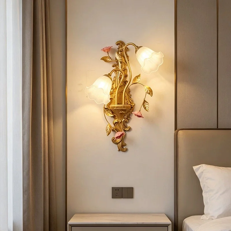 French palace wall lamp, American retro countryside rose blossom, living room background wall, hallway, bedroom bedside lamp