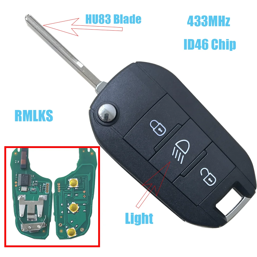 434Mhz ID46-7941 OEM Remote Flip Car key for Citroen C3 C5 Aircross Peugeot 208 308 508 2008 Hella 3BTN Light Control