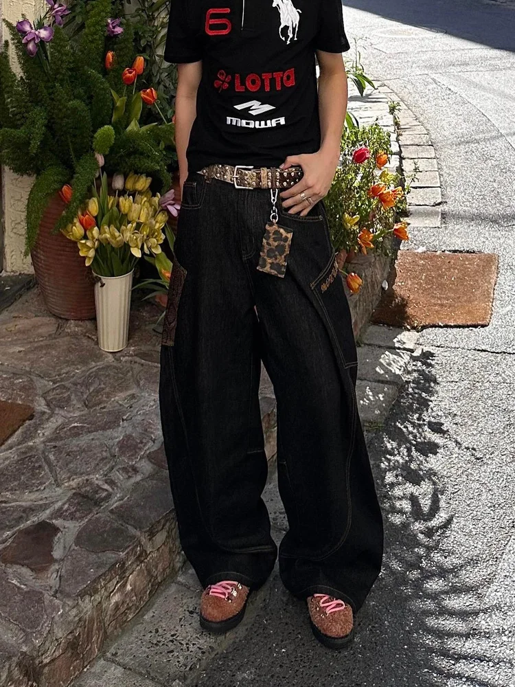 

Винтажные американские мужские джинсы с вышивкой под змеиную кожу, свободные, широкие, с эффектом потертости, повседневные, прямого кроя