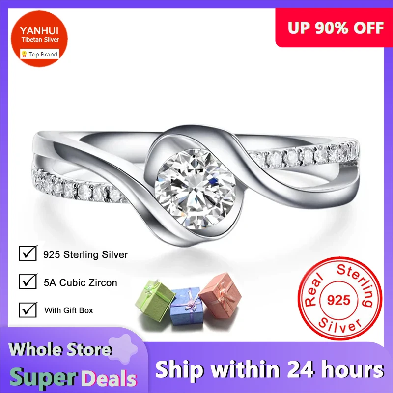 New Arrived 100% Original 925 Silver Ring Sparkling Natural High Quality Cubic Zirconia Ring Women Wedding Jewelry