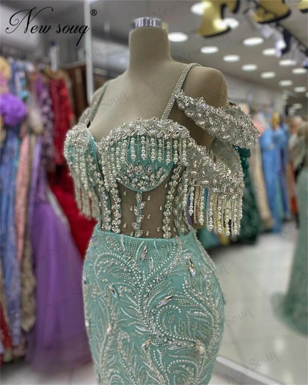 Beading Spaghetti Straps Party Dresses For Weddings Custom Made Crystals Mermaid Cocktail Dress Vestidos De Cóctel Evening Gowns