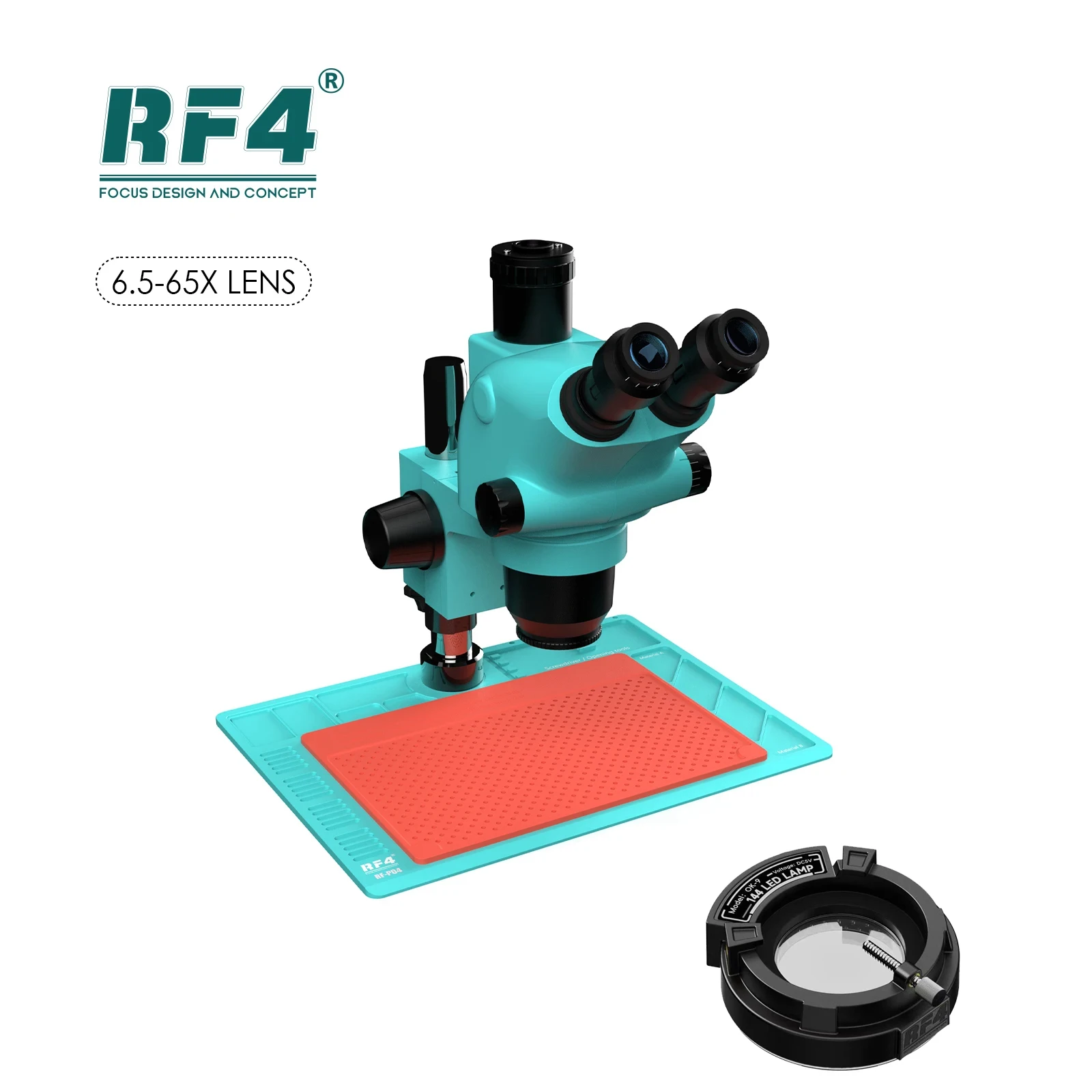 RF4 6.5X-65X Synchronous Zoom High Temperature Resistant Chassis 144LED Stereo Magnification Triocular Microscope RF6565TV-PO4