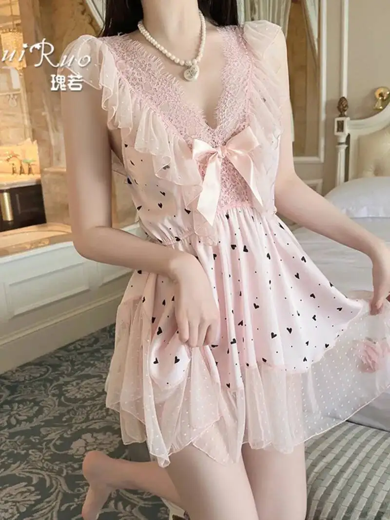 Robe de nuit en soie glacée lisse, gracieuse, légère, tentation de luxe, maille à pois, Sexy, décolleté en V profond, coupe basse, dos nu, élégante, 8x4w