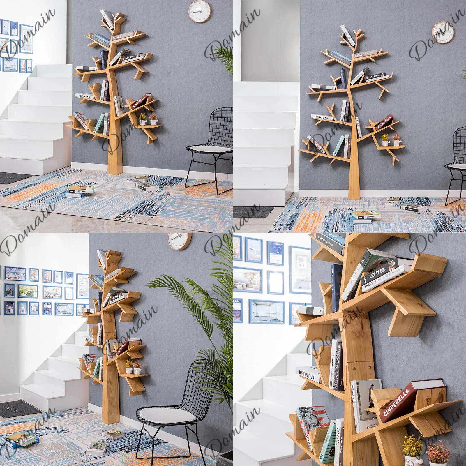 Solid Wood Tree Bookshelf Multi-Layer Kids Storage Display Rack Floor Creative Natural Decor Stand