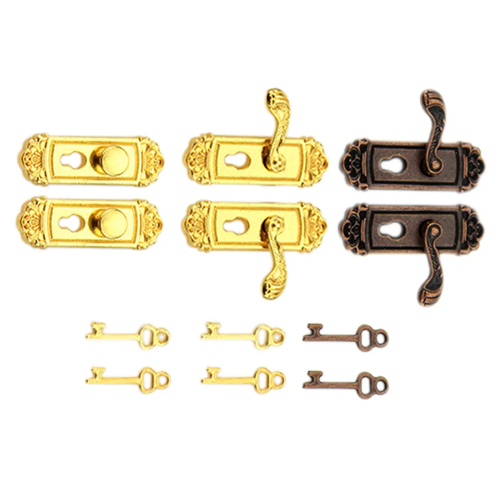 Juego de 6 Cerraduras Metálicas Vintage en Miniatura para Puertas, Escala 1:12, con Patrón Floral, Accesorios de Ferretería para Casas de Muñecas, con Llaves