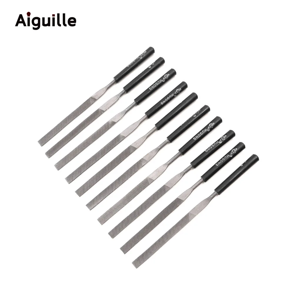 Aiguille 10pcs Black Assorted Files Flat Sanding Tools Steel Files Triangular Semi-circle Mini Shaping Assorted Files