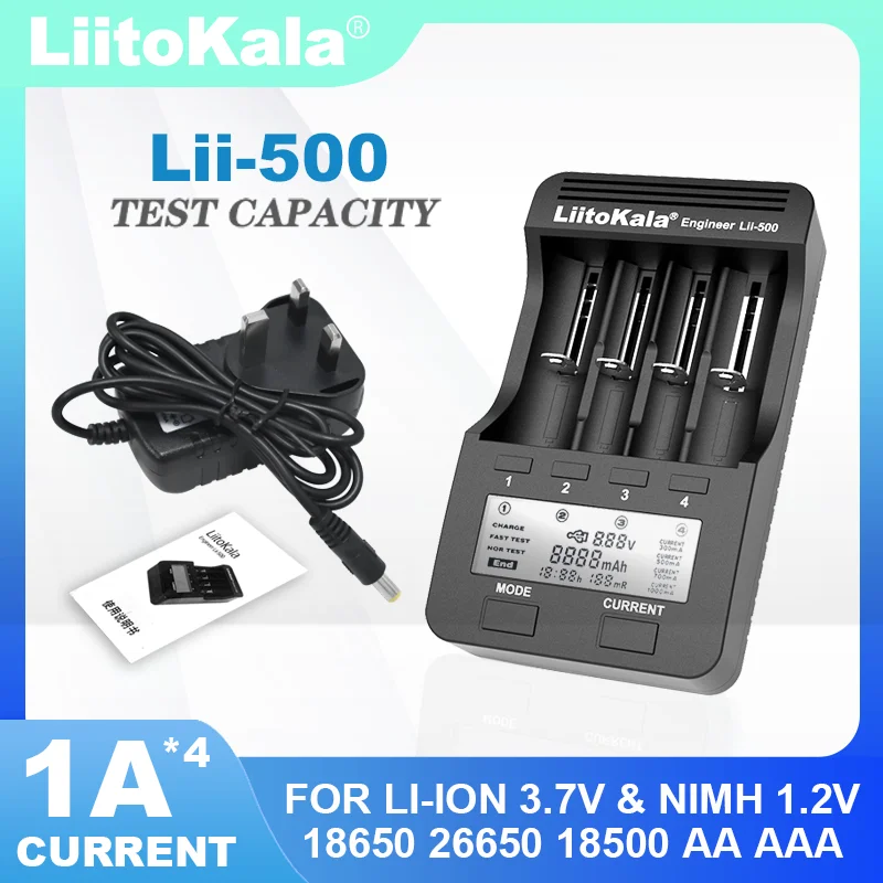 Liitokala Lii-500 LCD 3,7 V 18650 18350 18500 16340 17500 26650 1,2 V AA AAA NiMH pojemność wykrywania ładowarka litowa