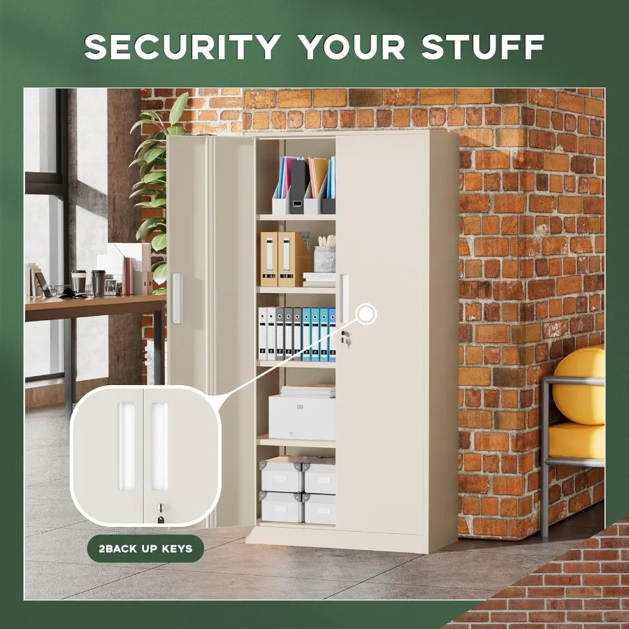 خزانة تخزين معدنية 72 خزانة تخزين جراج معدنية بقفل مع أبواب و4 أرفف قابلة للتعديل خزانة فولاذية قابلة للقفل لـ Ho #5