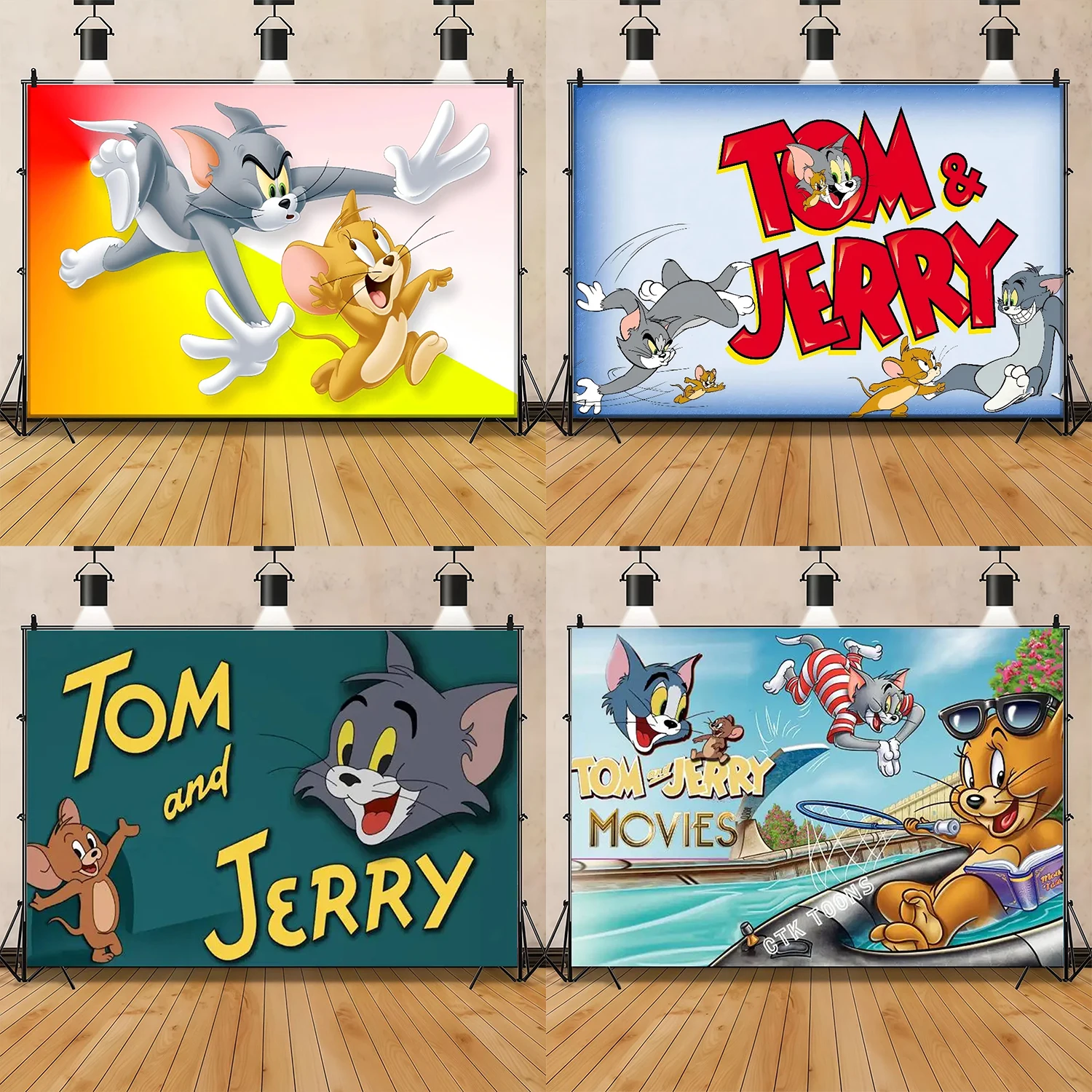 

Tom Cat & Jerry Mouse Theme Backdrop Custom Kids Happy Birthday Party Decoration Banner Photo Poster Photography Background Prop