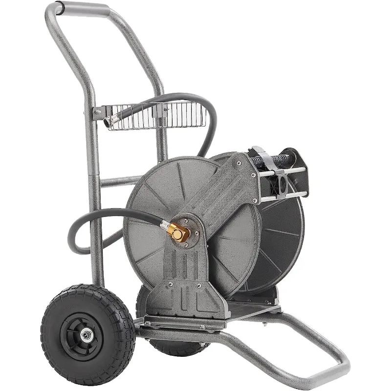 Garden Hose Reel Cart with Wheels, Heavy Duty Metal Water Hose Reel Cart, 200 ft of 1/2 Capacity, Mobile Hose Reel Cart for