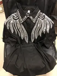 Real Photos Beaded Sequined Embroidery Cotton Blouses Shirts Women 2026 Summer Short Sleeve Office Lady Tops Camisas De Mujer