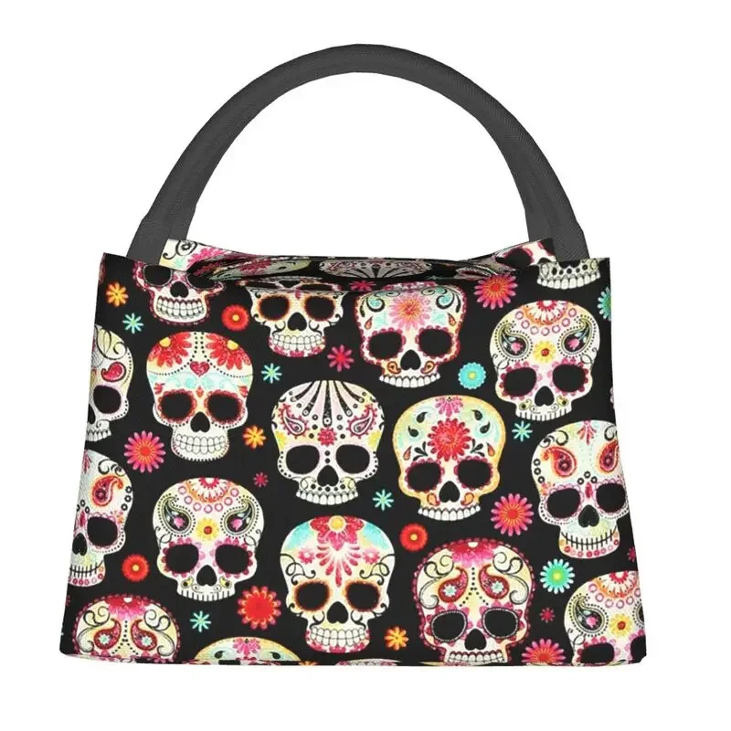 Sugar Skulls Calavera Lunch Boxes Women Day Of The Dead Cooler Thermal Food Insulated Lunch Bag Travel Work Pinic Container