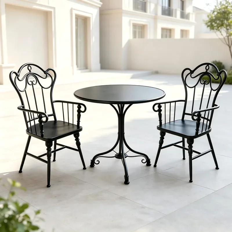 Vintage French Wrought Iron Bistro Set Outdoor Cafe Dining Table and Chairs for Commercial Street Retro Metal Furniture