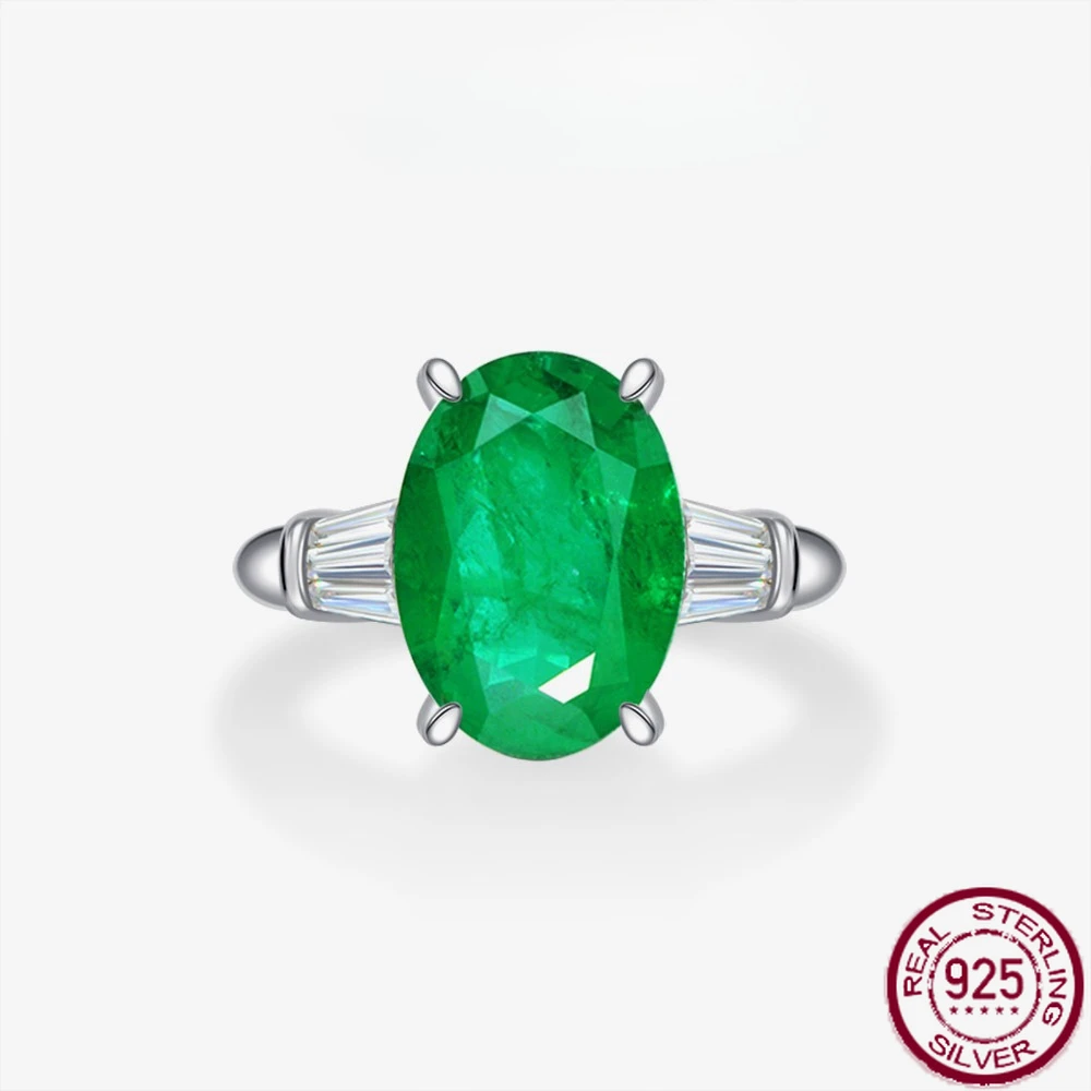 New S925 silver 5-carat pigeon egg 10 * 14 fashionable synthetic emerald Paraiba ring engagement jewelry