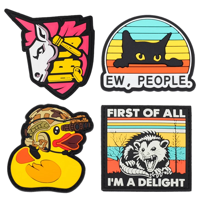Cartoon Yellow Duck Horse 3D PVC Tactical Luminous Patch Hook Backing Outdoor Backpack Stickers Rubber Emblem Morale Chapter