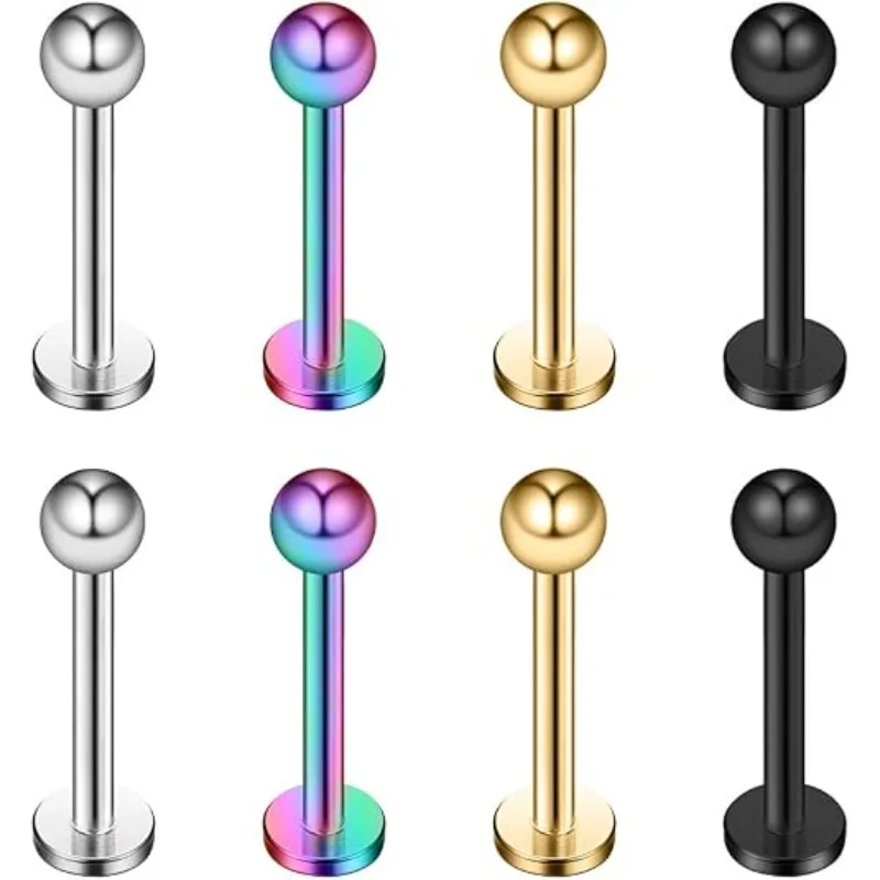 8 piezas de joyería corporal de acero inoxidable en colores surtidos, para cejas, orejas, ombligo, labio, piercing, barra, anillo, pendiente, 16G, 8mm