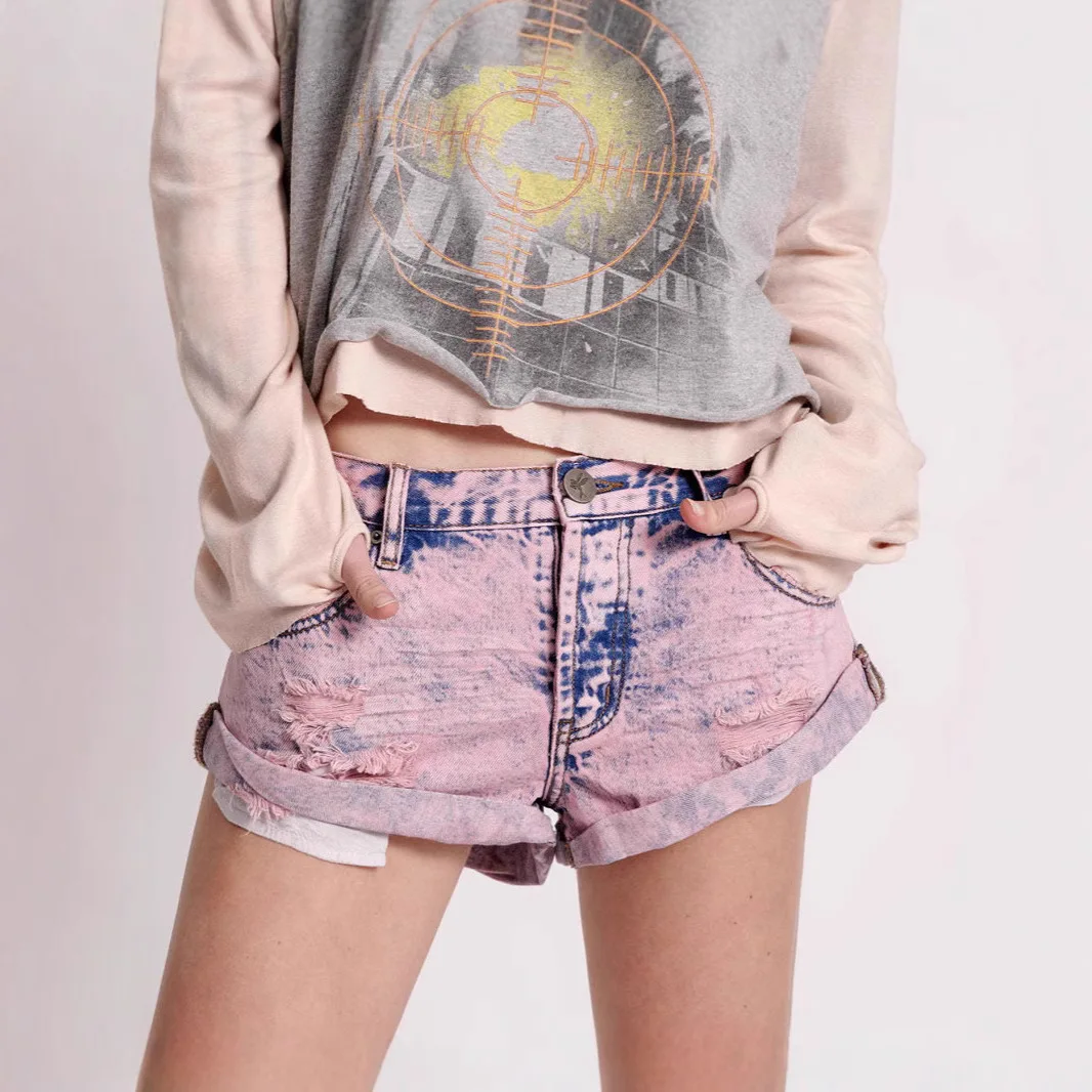 

2025 Summer New Style Denim Shorts - Washed Denim Pants in Purple Pink - Street Style Women's Wear Ripped Jeans for Women