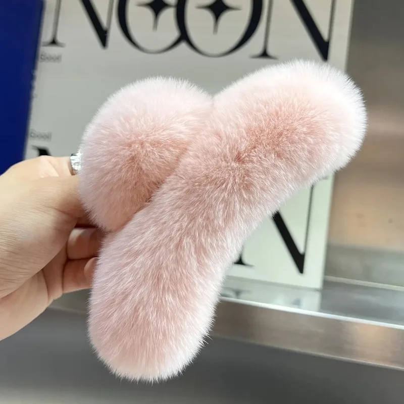 Pince à Cheveux en Fourrure de Lapin pour Femme, Boule en Peluche, Doux et Doux, Vêtement de Sauna, à la Mode, Automne Hiver 2022