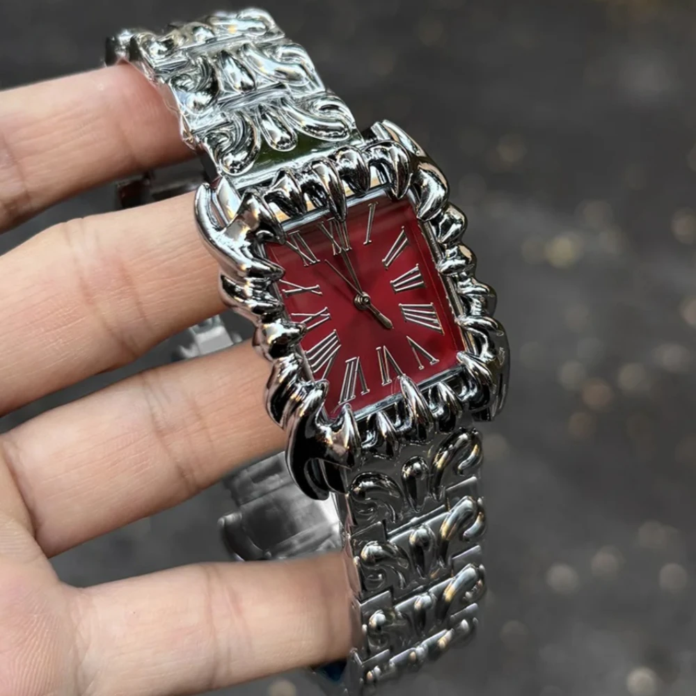 

Лучшие уникальные квадратные часы Y2k Red Demon Claw Design, кварцевые часы, мужские часы Alabaster IndustriesDevil Claw, креативные часы, мужские часы Relogio