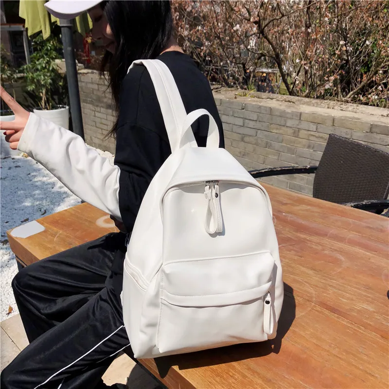 

New Style Student Bag Pure Color Women's Backpack Simple Fashion Korean Version Double Shoulder Quality Feel