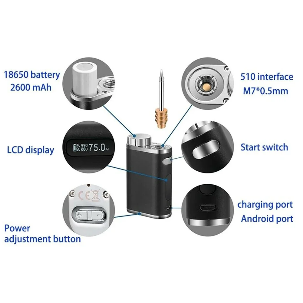 USB Rechargeable 1W 75W Wireless Soldering Iron Kit with Soldering Iron Tip Digital Display Receiver and Accessories