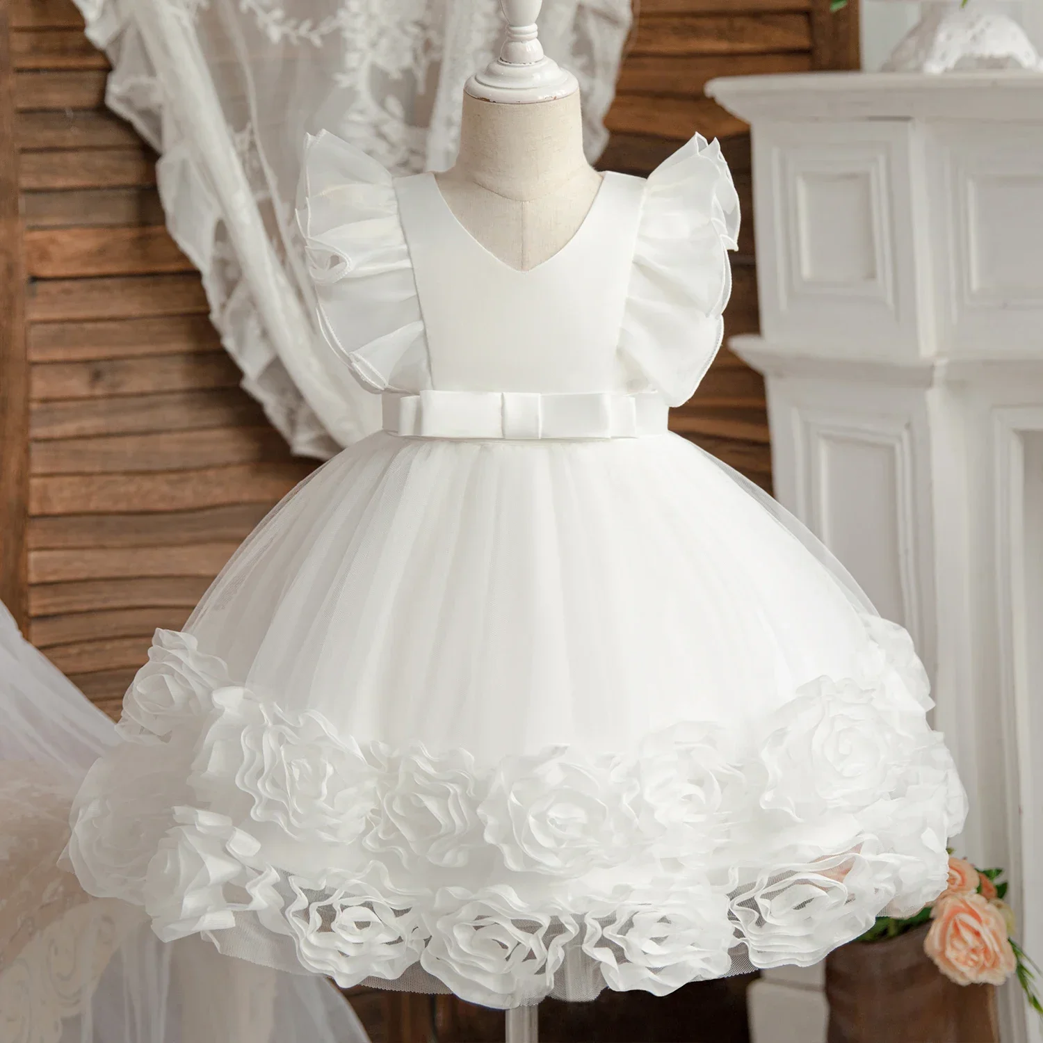 Flower Baby Girl 1st Birthday Christening Dress Flower Girl Dress for White Wedding Appliques Pageant Luxury Dress Summer Dress