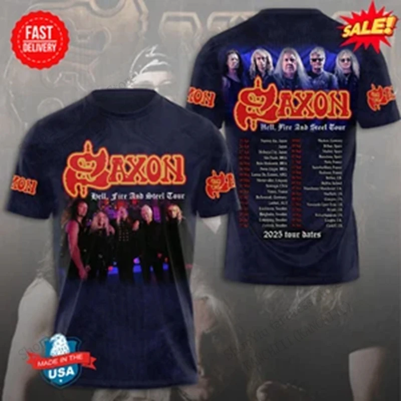 Kaus Gambar Cetak 3d Band Rock Saxon Kaus Lengan Pendek Fashion Wanita Pria Kaus Atasan Hip Hop Ukuran Besar Kaus Anak Pakaian Pria Logam