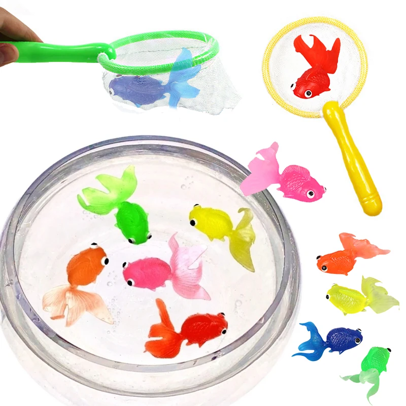 6pcs/set TPR Rubber Goldfish Set Fishing Game Toys Children\'s Bath Water Fishing Toys Parent-child Interactive Educational Props