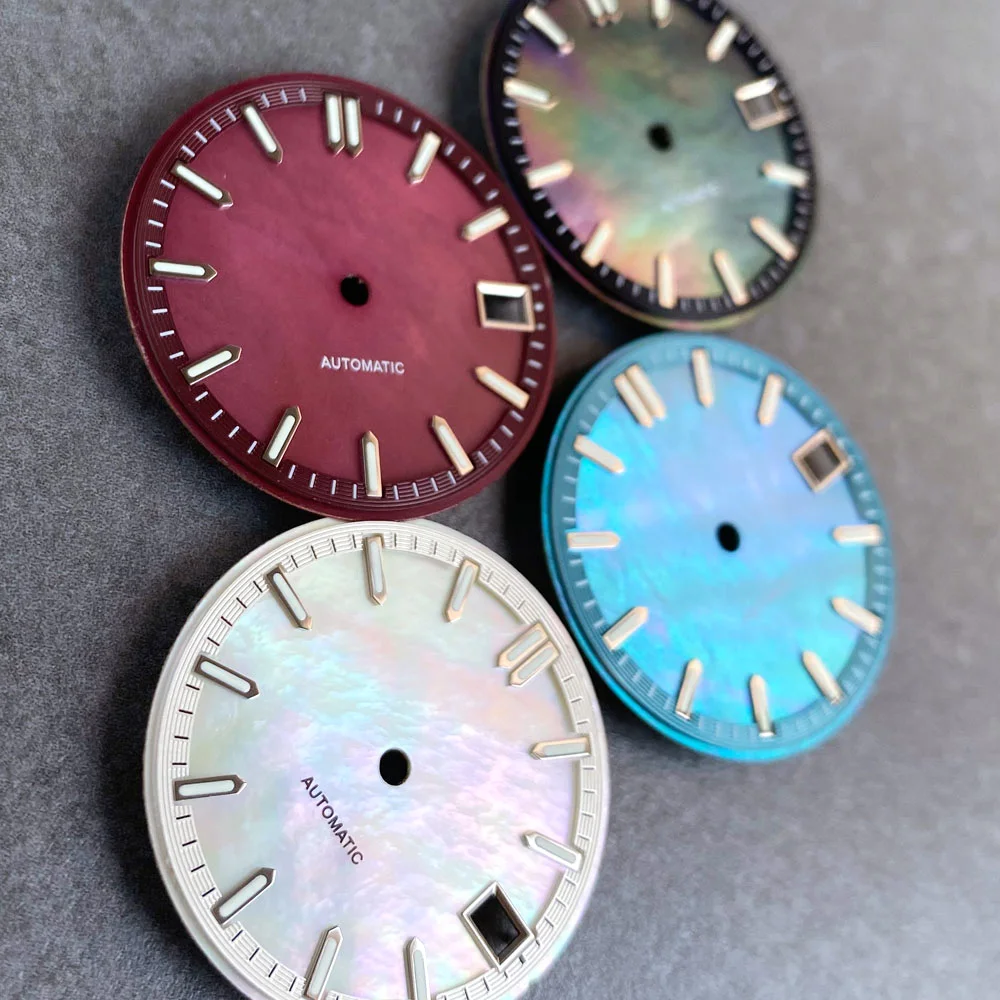 Luxury High Quality MOP Mother of Pearl Shell Watch Dial White Blue Red 29mm Luminous Fit NH35 NH36 SKX Diving Men Watches Parts