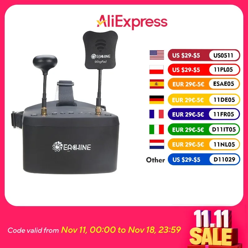 

Eachine EV800D 5,8G 40CH 5 дюймов 800*480 видео гарнитура HD DVR разнообразие FPV очки с батареей для RC модели
