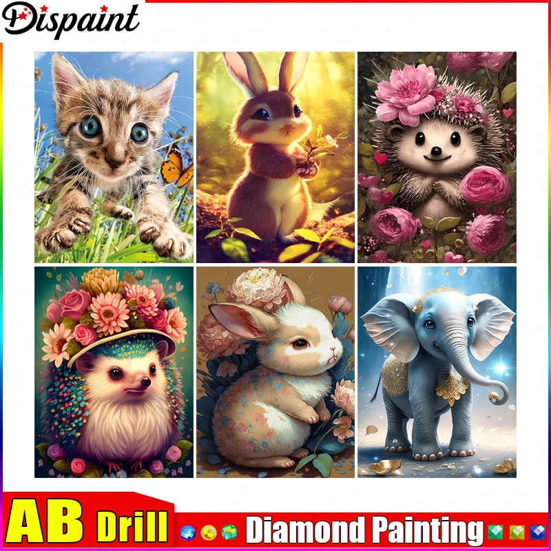 

Dispaint AB 5D Алмазная вышивка Набор для рукоделия "Кошка Кролик Ежик" Diy Алмазная картина Вышивка крестиком Украшение дома Подарок