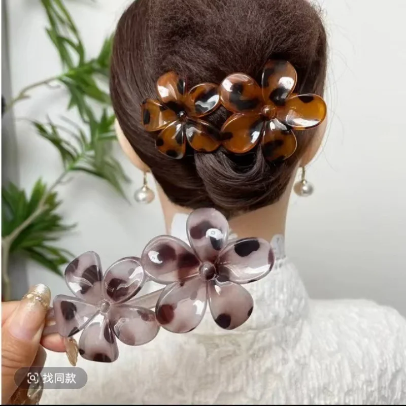 Grampo de Bico de Pato com Estampa de Leopardo Tamanho Grande para Coque de Cabelo Grosso Grampo de Cabeça