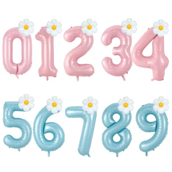 데이지 호일 풍선 세트, 마카롱 핑크 블루 숫자 풍선, 0-9 어린이 생일 파티 장식, 베이비 샤워 에어 글로브, 40 인치, 2 개 