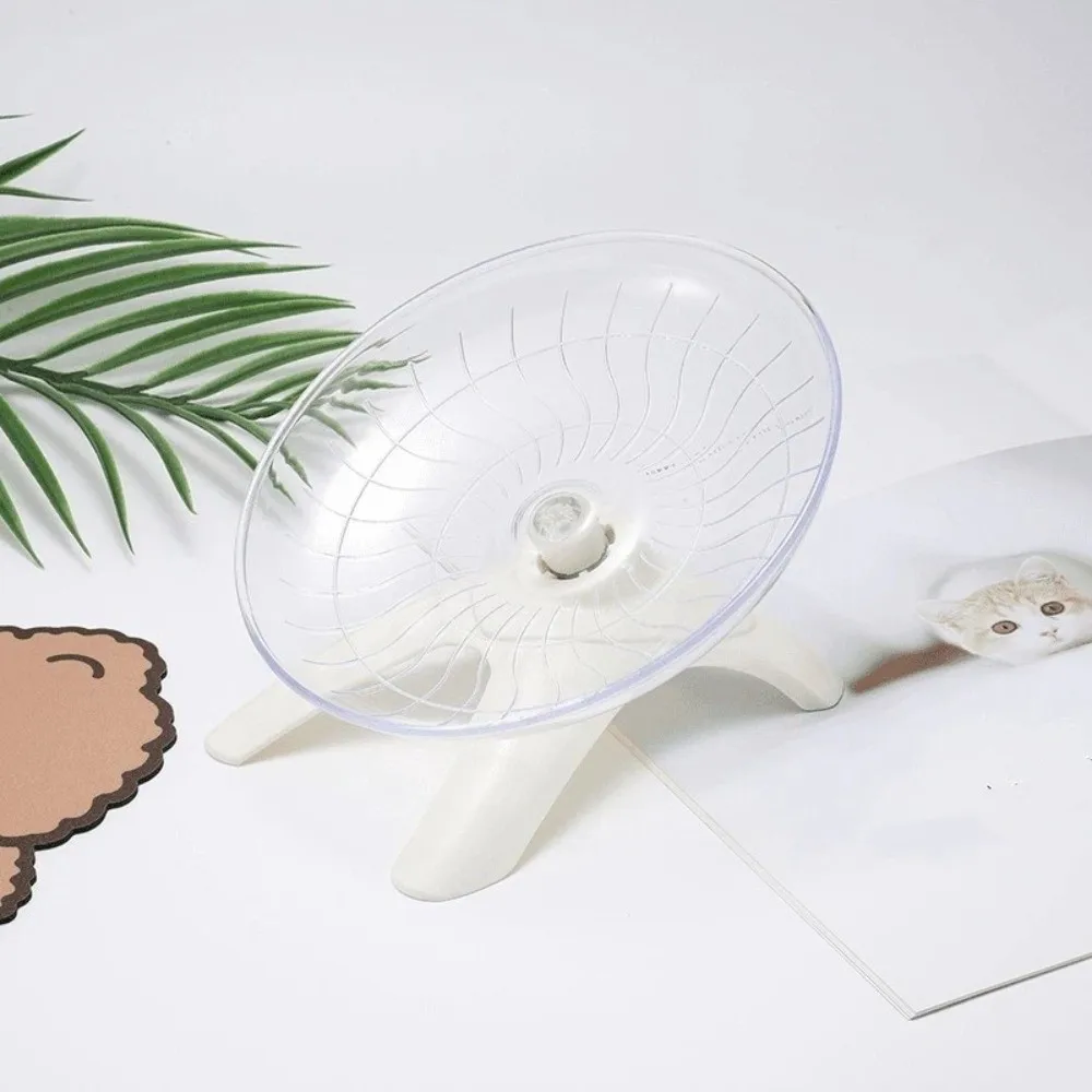 Fotografia 6: Roda voadora transparente para hamster, eixo de aço, operação silenciosa, roda de corrida de hamster, base estável, brinquedo de disco de corrida de plástico