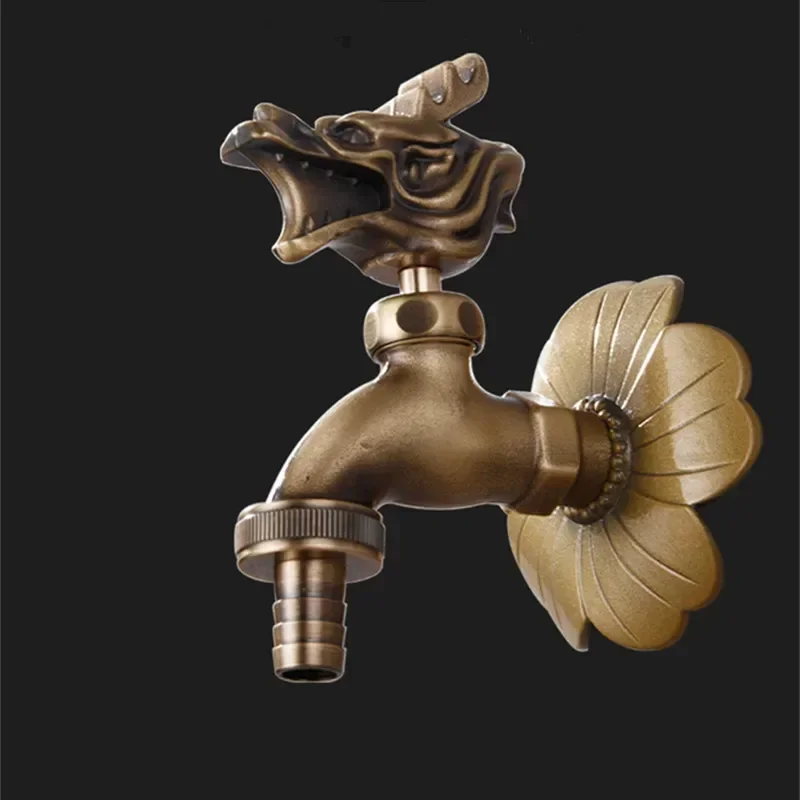 Antique Carved Bibcock Brass Faucet Outdoor Taps for Washing Machine Luxury Toilet Mop Tap Wall Mounted Garden Faucet