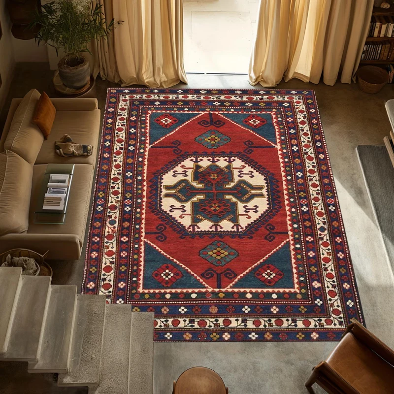 Bold Tribal Kazak Area Rug Non Slip Washable Floor Carpet with Vibrant Geometric and Animal Motifs for Living Room Bedroom
