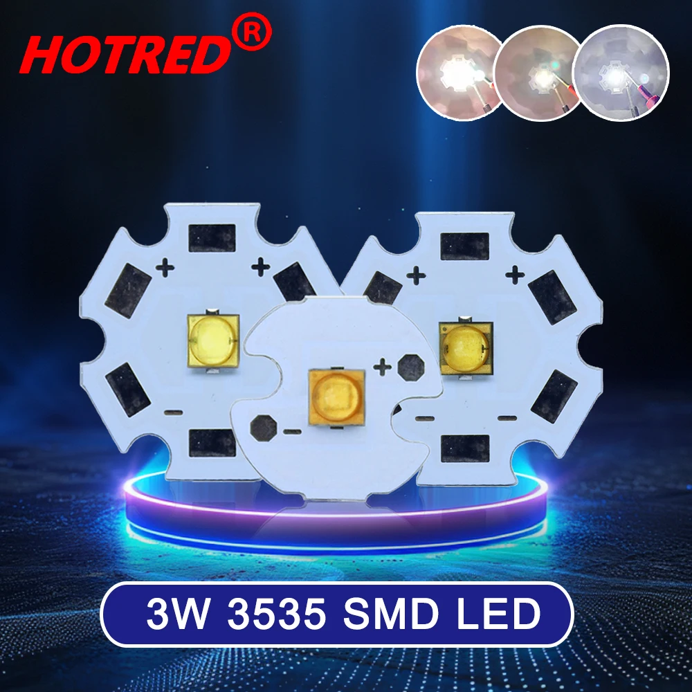 50pcs High Power LED 3W 3535 Chip SMD Cold Warm Neutral White 6500K 3000K 4500K With 20/16/14/8mm PCB Board for Flashlight Lamp