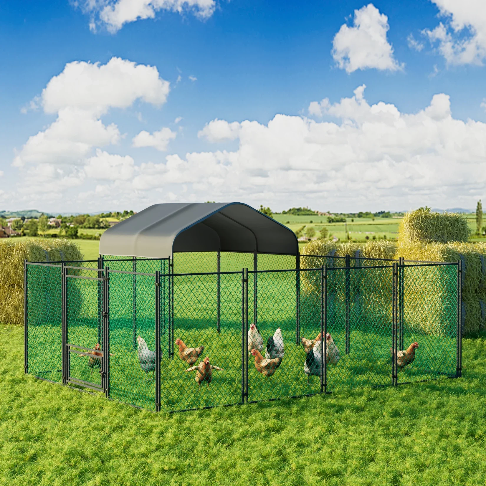 for Yard with Cover Outdoor Metal Portable Chicken Tractor Cage Enclosure Crate Chicken Coop 12.9x10.2x5.1ft Chicken Run Pen