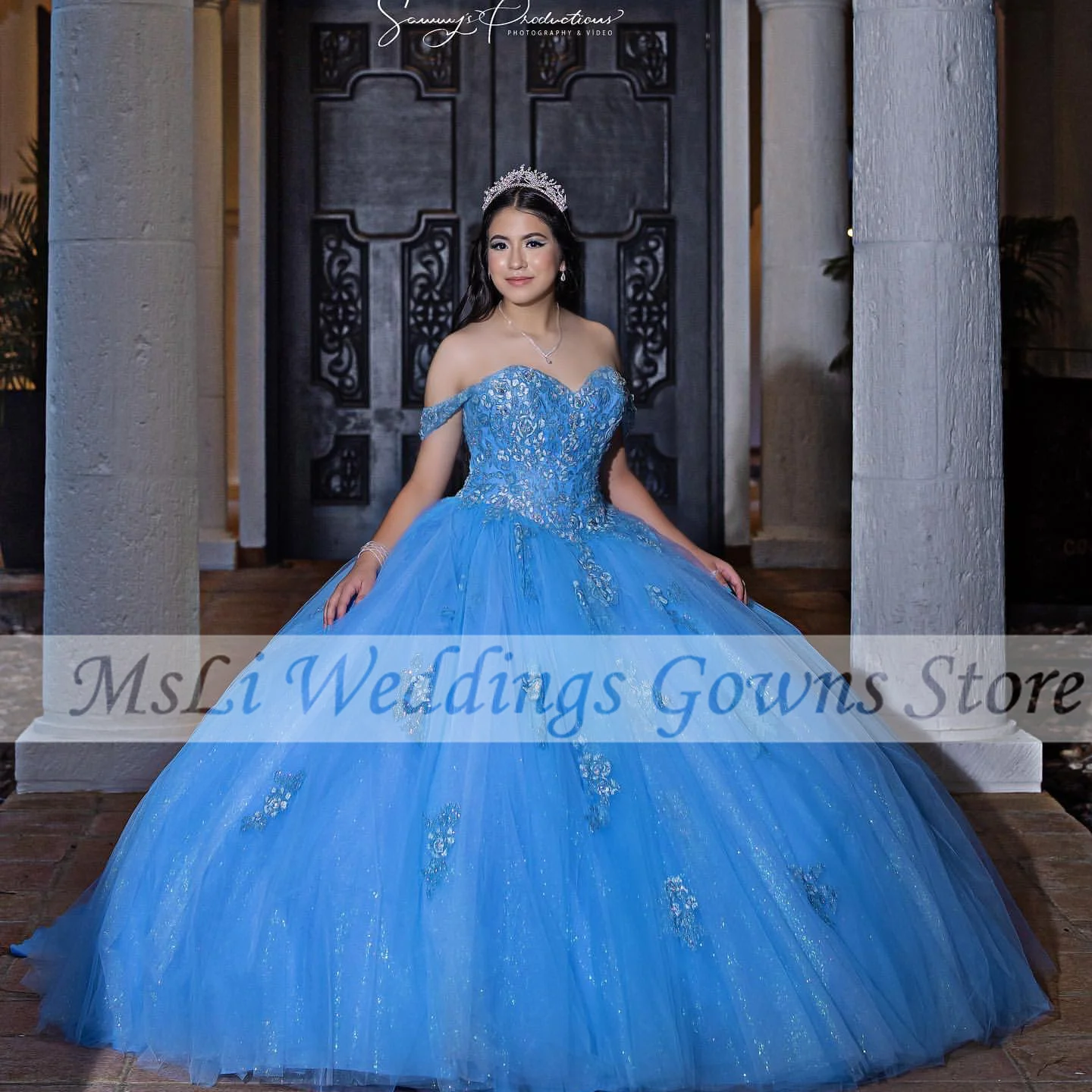 

Blue Quinceanera Dresses For Sweet Girls Appliques Beads Sequined Ribbons Lace Ball Gown Vestidos De 15 Años Birthday Gowns