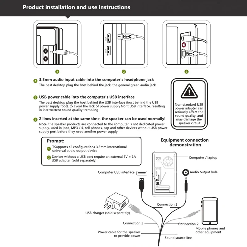 BVBV Bonks High Power Full Range Stereo Subwoofer PC Speaker Portable Bass Music DJ USB Computer Speakers for Laptop Phone TV