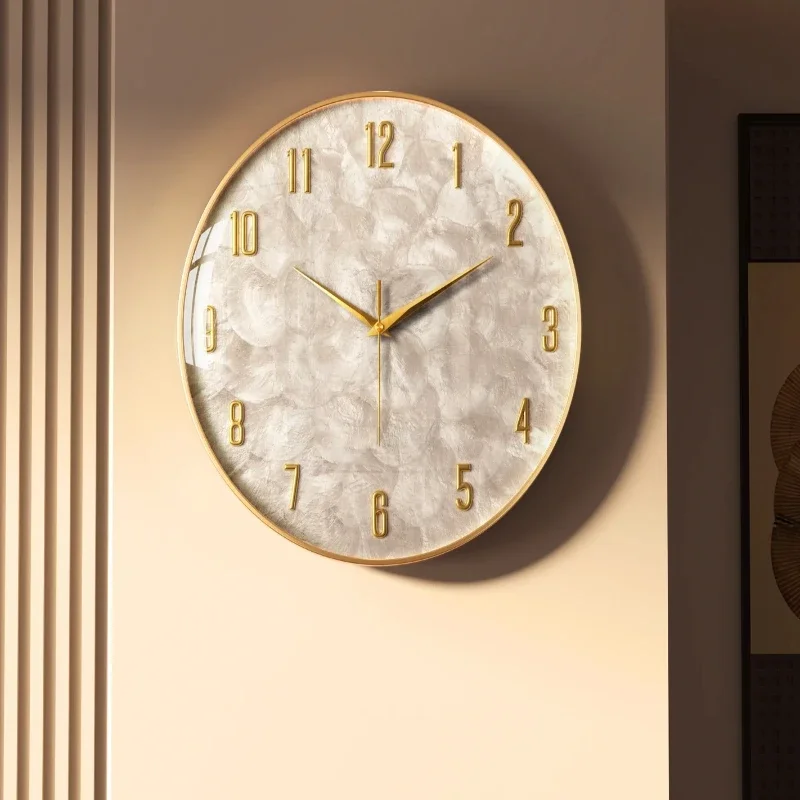 Shell Wall Clock - Modern Round Clock for Living Room, Minimalist Decor, Silent Pendulum Clock, Home Accessory