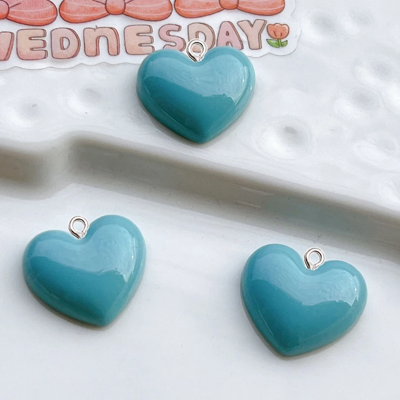 10Pcs Glossy Color Love Heart Resin Charms Fashion Women Drops Earrings Necklace Pendant DIY Keychain Bracelet Decor Accessories