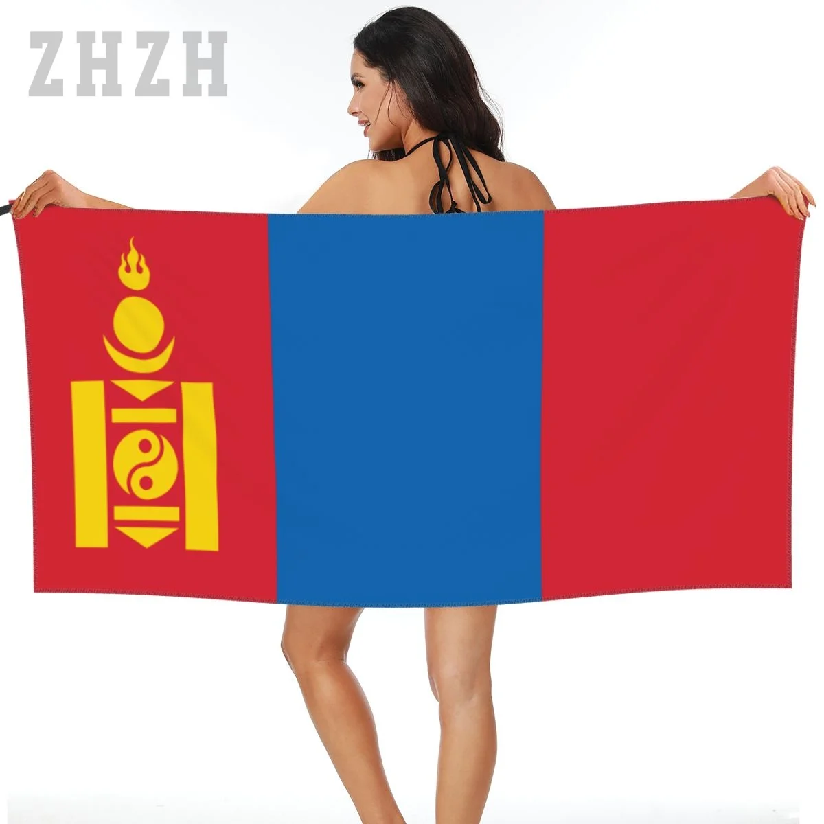 More Design Mongolia Flag Emblem Bath Towel Quick dry Microfiber Absorbing Soft Water Breathable Beach Swimming Bathroom