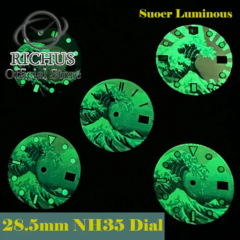 

29mm NH35 watch dial Super Luminous Kanagawa Watch Dial Spare Parts For NH35 NH36 Movement Date Window