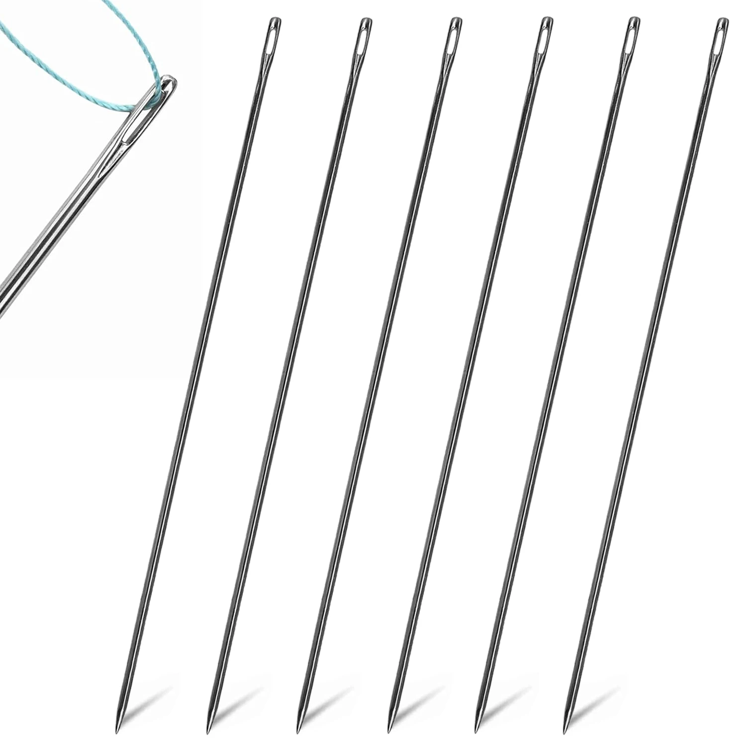 

6 шт., 10/12 дюймов, кожаные швейные иглы с большими глазами, применяются для дома или работы, ручное шитье, гобелен, вышивка