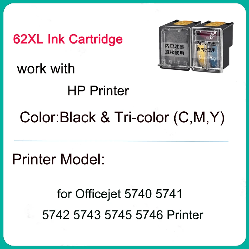 Vilaxh 62XL Ink Cartridge Compatible for HP 62 XL For HP62 Envy 5540 5640 7640 5646 5541 5740 5742 5745 200 250 Printer 62XL