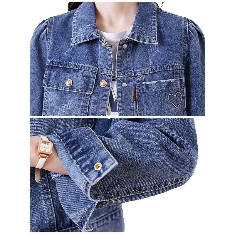 

Ladies New Spring And Autumn Slim Denim Jacket New Retro Fashion Tooling Jacket Joker Denim Jacket Single-Breasted Lapel Jacket