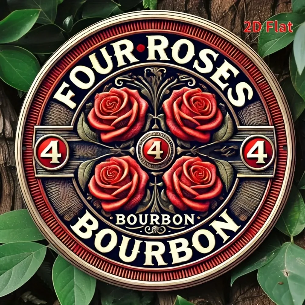 Letrero Metálico Vintage de 8x8 Pulgadas, Arte de Pared de Aluminio, Decoración de Bar con Diseño de Whisky Bourbon Four Roses