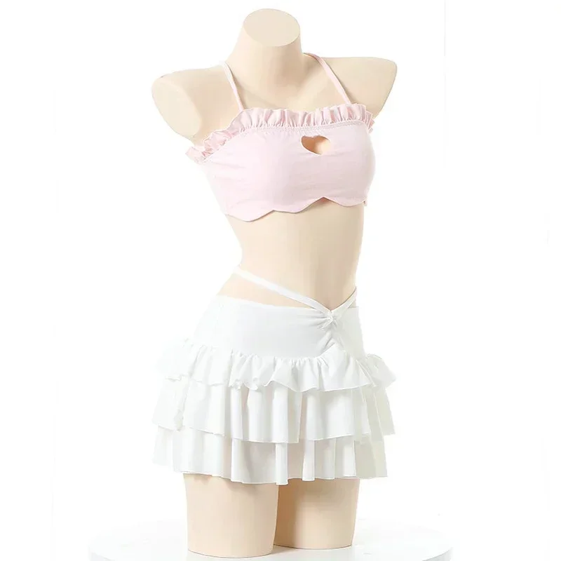 2024 Summer Sweet Girl Anime Cute Love Hollow Swimsuit Unifrom Cake Skirt Women Macaron Swimwear Outfits Costumes Cosplay CMM221