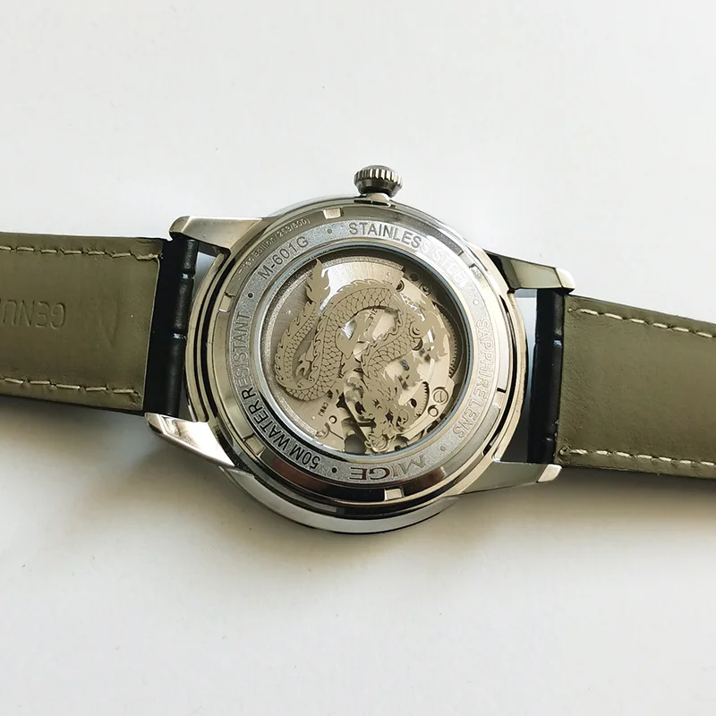 mige brand business steel mechanical watch men movement waterproof luxury fashion automatic night light leather watches for man